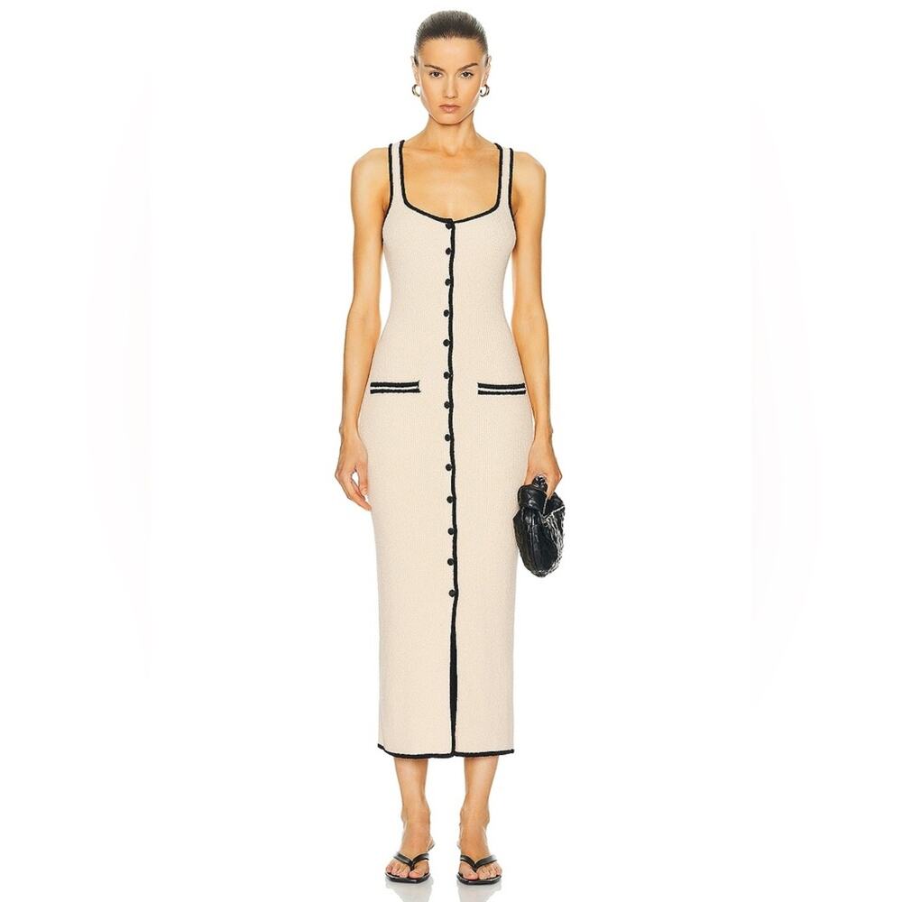 L'Academie Cream Midi Knit Dress with Black Trim